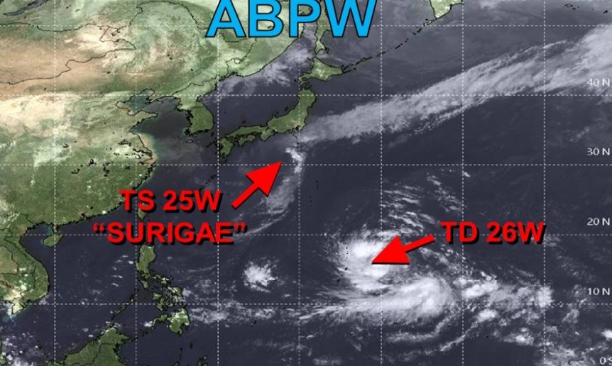 제26호 태풍 수리개와 향후 제27호 태풍 초이완으로 발달할 것으로 보이는 TD 26W / 합동태풍경보센터(JTWC, Joint Typhoon Warning Center)