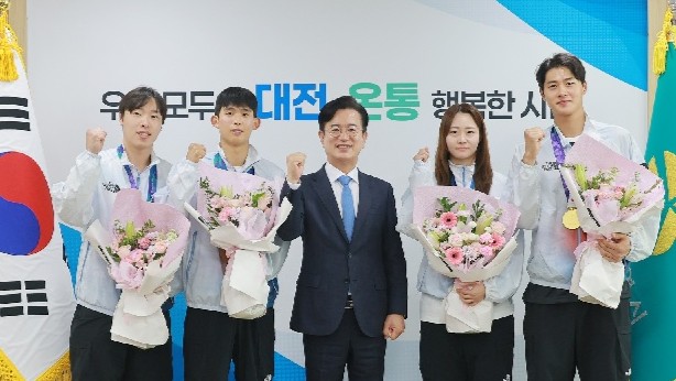 아시안게임 빛낸 대전시청 선수들 한자리…오상욱 2관왕 등 ‘금빛 귀환’