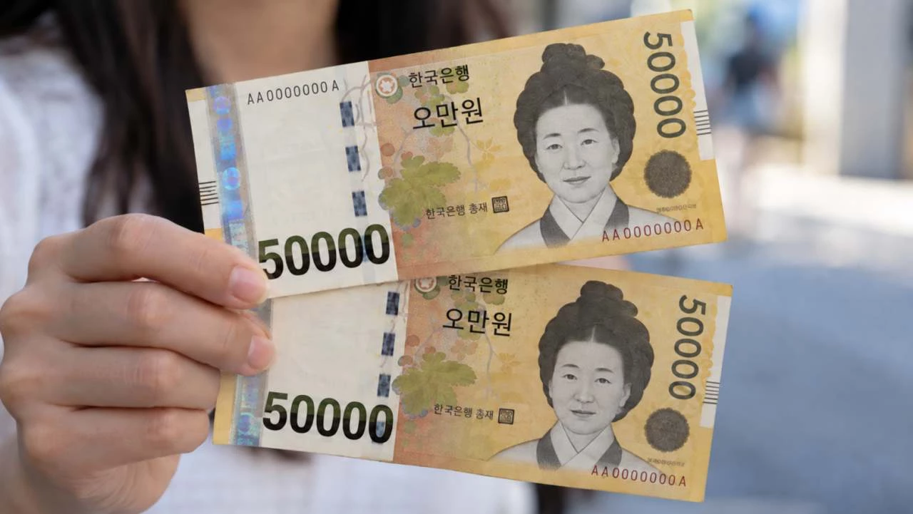 한국 지폐 5만 원권 2장을 들고 있는 모습. / AI 생성 이미지