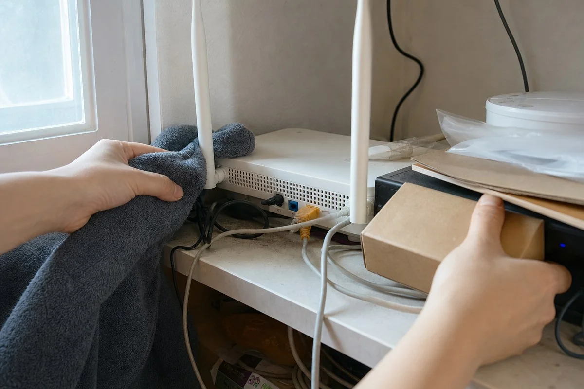 냉장고·공유기·TV는 남기되 통풍구를 막지 않는다 — AI로 생성한 자료 이미지