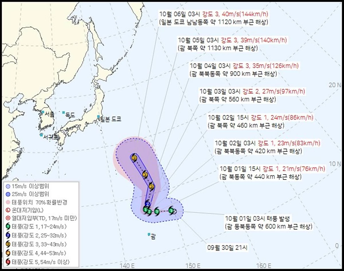 제 27호 태풍 초이완(CHOI-WAN) 2026년 10월 01일 04시 40분 발표 / 기상청
