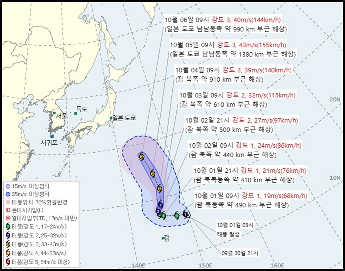 제 27호 태풍 초이완(CHOI-WAN) 2026년 10월 01일 10시 30분 발표 / 기상청