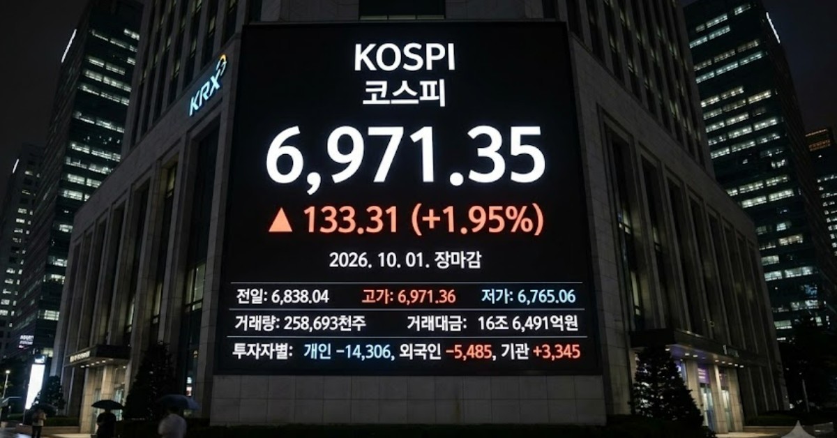 코스피 6971.35 마감…시총 상위 중 가장 많이 오른 곳은?