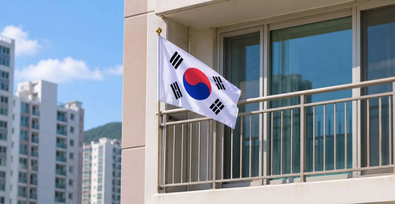 아파트 베란다에 태극기를 게양한 모습. / AI 생성 이미지
