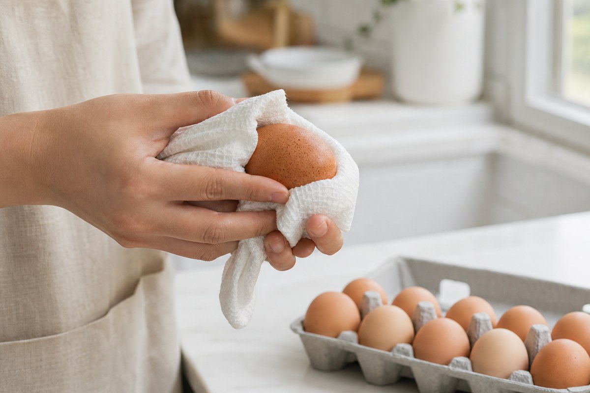 달걀은 씻어서 넣지 마세요, 지저분하면 '마른 키친타월'로 닦아 먼저 드세요