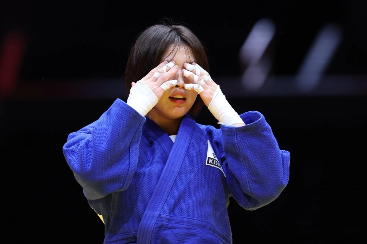 아시안게임 유도 여자 57kg급 경기 금메달 확정 직후 눈물을 보인 허미미 / 뉴스1