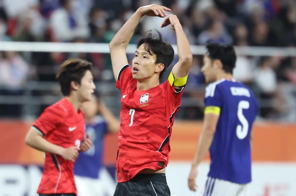 3일 일본 아이치현 도요타 스타디움에서 열린 2026 아이치·나고야 아시안게임 축구 결승전 대한민국과 일본의 경기, 대한민국 엄지성이 선제골을 넣은뒤 세리머니를 하고 있다. / 뉴스1
