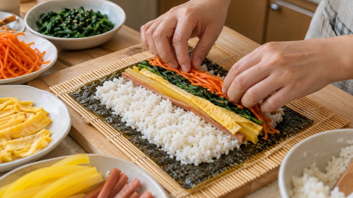김밥을 만드는 모습 / 기사 내용을 바탕으로 제작한 AI 이미지. 실제 모습과 차이가 있을 수 있습니다