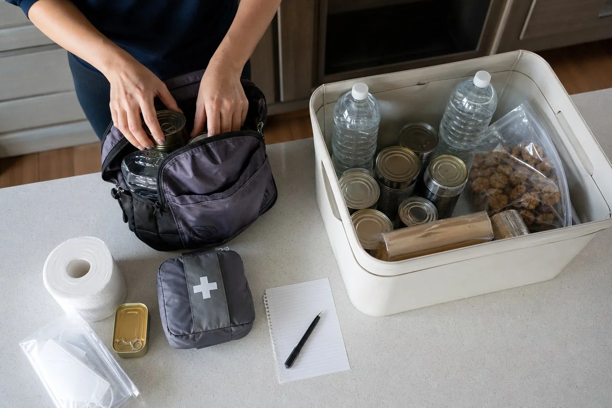비상용품을 가방 하나에 몰아넣으면 들고 나갈 수가 없다 — AI 자료 이미지