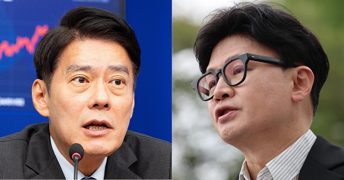 한민수(왼쪽) 더불어민주당 최고위원과 한동훈 무소속 의원. / 뉴스1