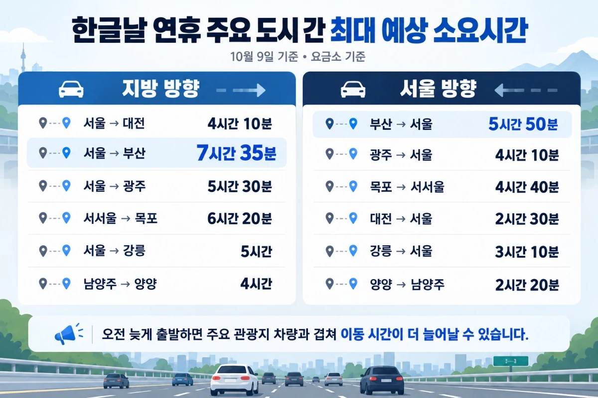 한글날 연휴 교통시간 전망. 기사의 이해를 돕기 위한 AI 생성 이미지