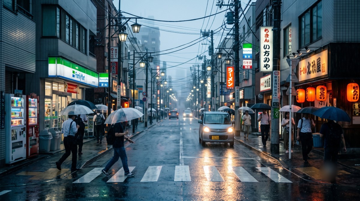 비 내리는 일본 거리 이미지 / AI 생성 이미지