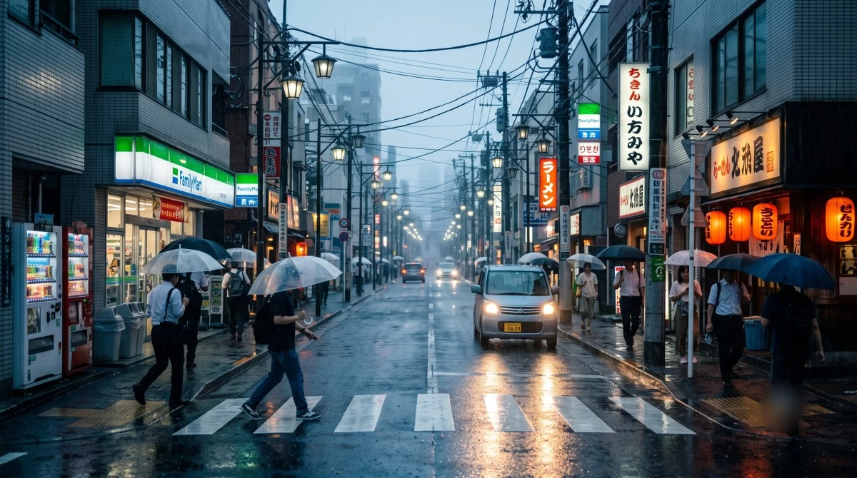 비 내리는 일본 거리 이미지 / AI 생성 이미지