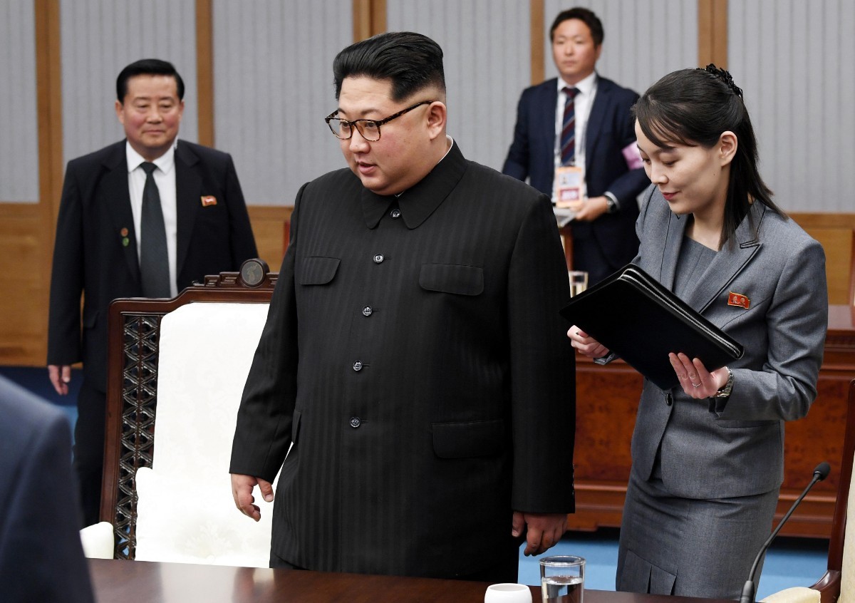 2018년 4월 27일 북한의 김정은 노동당 총비서 김여정 노동당 총무부장(당시 노동당 중앙위원회 제1부부장)이 판문점 평화의 집에서 열린 남북정상회담을 위해 착석하고 있다. / 뉴스1