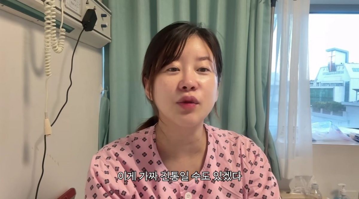 출산 이후 당시 상황을 설명하는 코미디언 김승혜. 진진통과 가진통을 헷갈려 했던 상황을 설명하고 있다. / 유튜브 '김승혜'