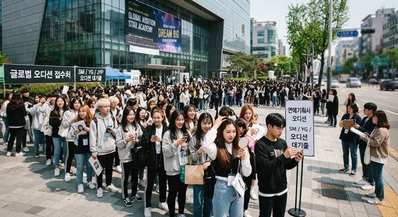연예인이 되고 싶어 하는 이들은 많지만, 성공의 문은 좁다. / AI 생성 이미지