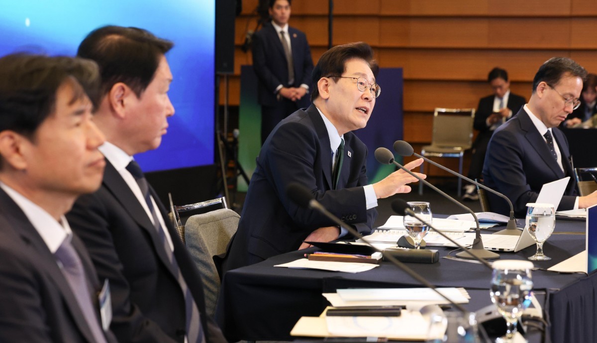 이재명 대통령이 7일 서울 시내 한 회의장에서 열린 한국형 녹색대전환(K-GX) 전략 국민보고회에서 발언하고 있다. / 뉴스1 (청와대통신사진기자단)