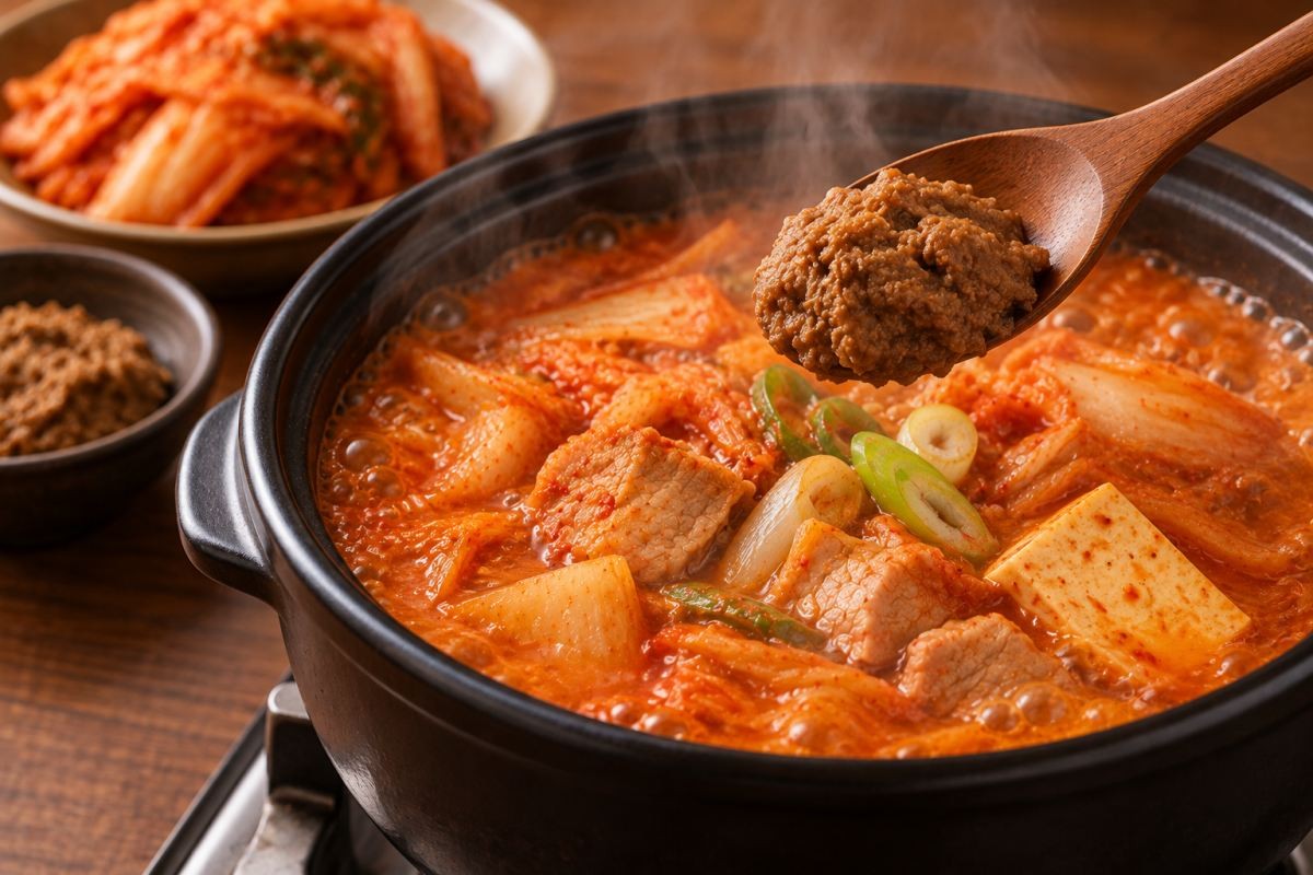 김치찌개에 된장을 넣는 모습 / 기사 내용을 바탕으로 제작한 AI 이미지. 실제 모습과 차이가 있을 수 있습니다