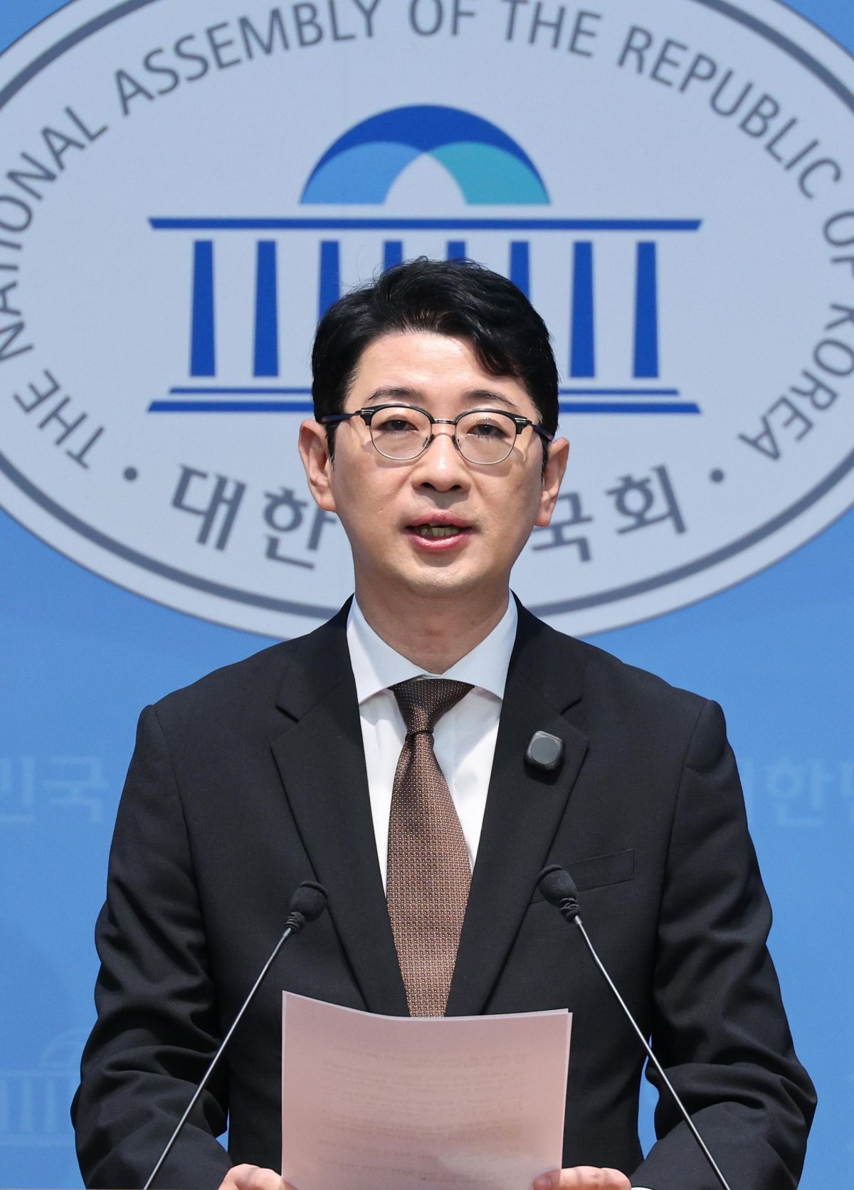 주진우 국민의힘 의원이 13일 서울 여의도 국회 소통관에서 이재명 대통령에 대한 '골프 특검법' 발의 기자회견을 하고 있다. / 뉴스1