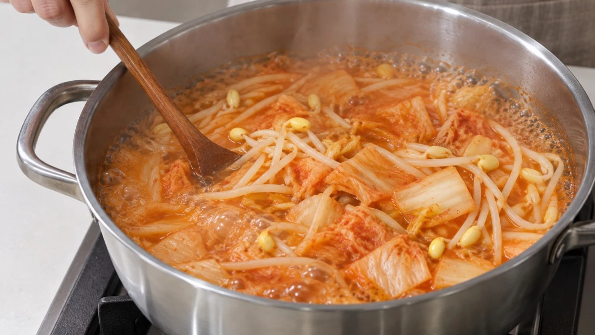 김칫국 끓이는 모습. 기사 이해를 돕기 위해 AI툴로 생성한 자료사진. (실제와 차이가 있을 수 있음을 밝힙니다.)