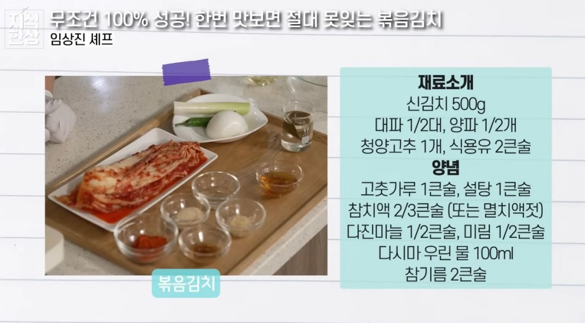 볶음김치 재료들. / 유튜브 '지식한상'