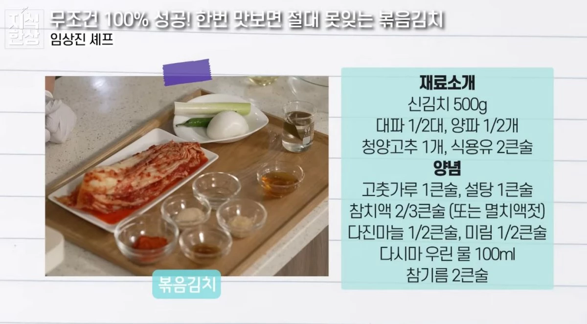 볶음김치 재료들. / 유튜브 '지식한상'