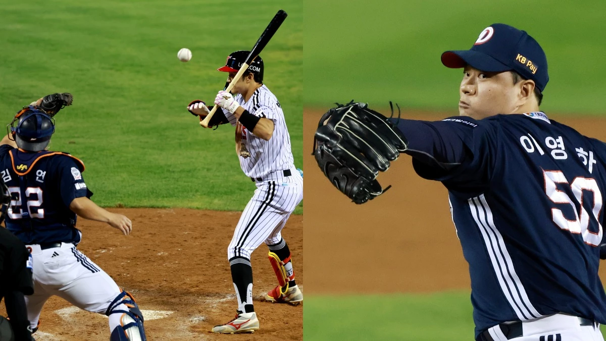 14일 오후 서울 송파구 잠실야구장에서 열린 프로야구 '2026 신한 SOL KBO 와일드카드 결정전 1차전' 두산 베어스와 LG 트윈스의 경기, 8회말 2사 2,3루 상황 두산 김기연이 이영하의 폭투를 놓치고 있다. / 뉴스1