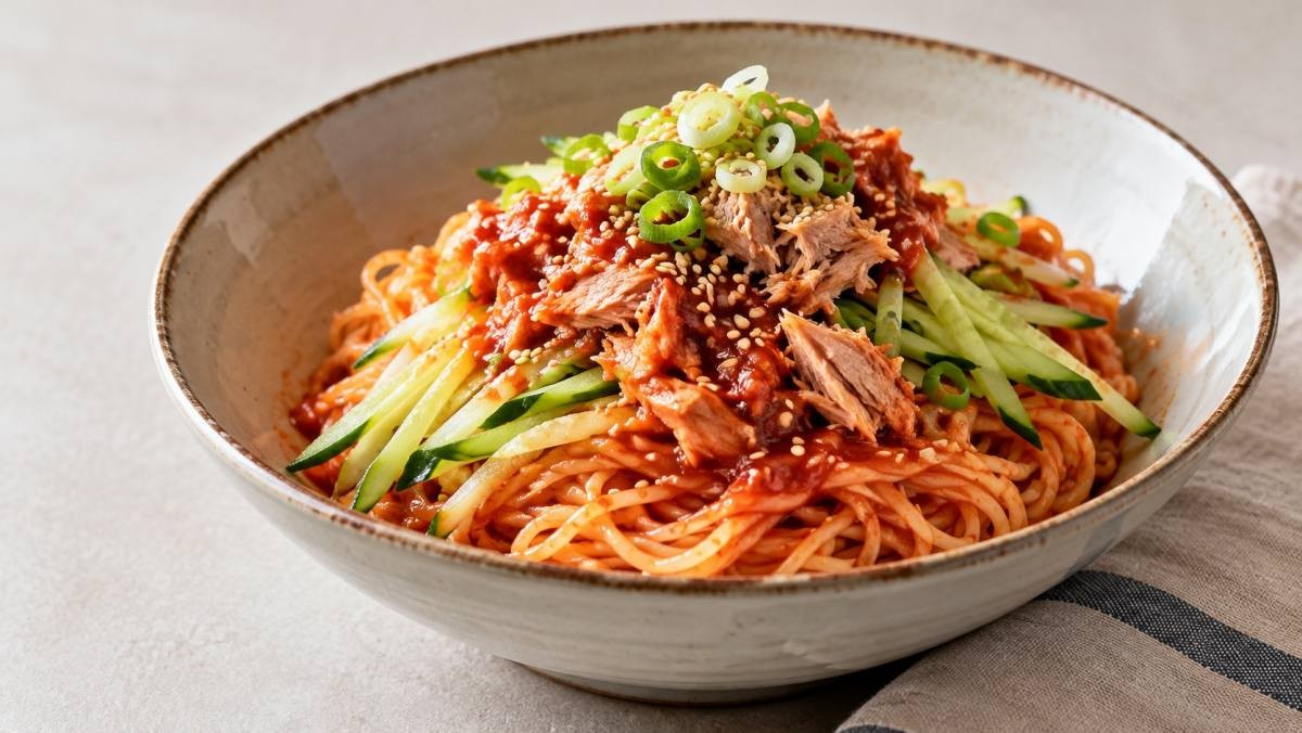 고추참치 비빔국수. / 기사 이해를 돕기 위해 AI로 제작한 자료 이미지로, 실제 모습과 다소 차이가 있을 수 있습니다.
