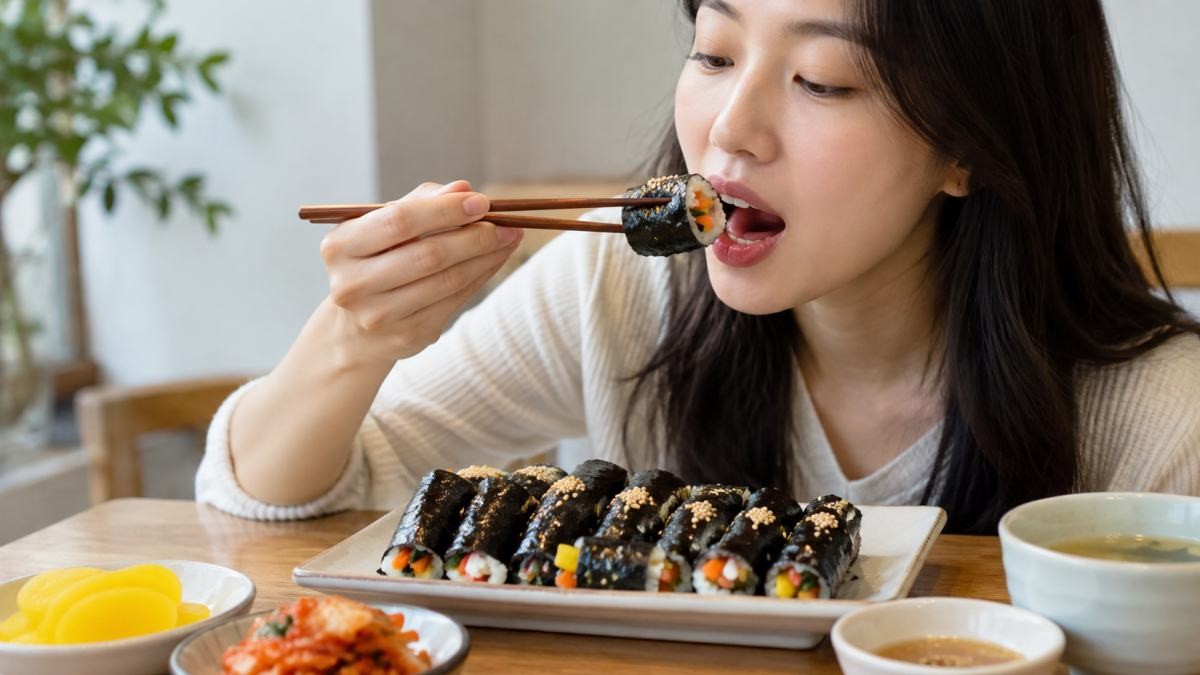 꼬마김밥 먹는 사람. 기사 이해를 돕기 위해 AI툴로 생성한 자료사진.