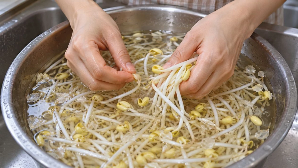 콩나물을 큰 볼에 담아서 씻고 있다. / AI 생성 이미지
