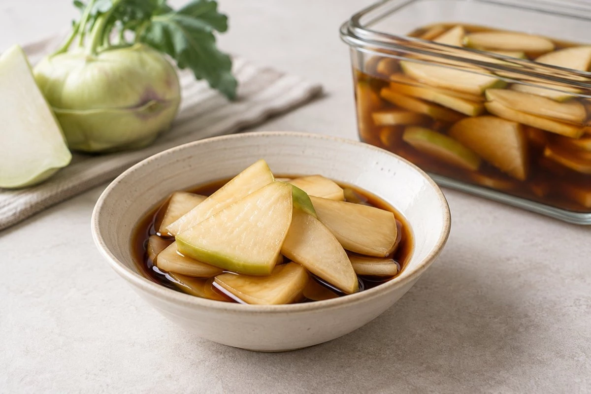 콜라비 장아찌. / 기사 이해를 돕기 위해 AI로 제작한 자료 이미지로, 실제 모습과 다소 차이가 있을 수 있습니다.