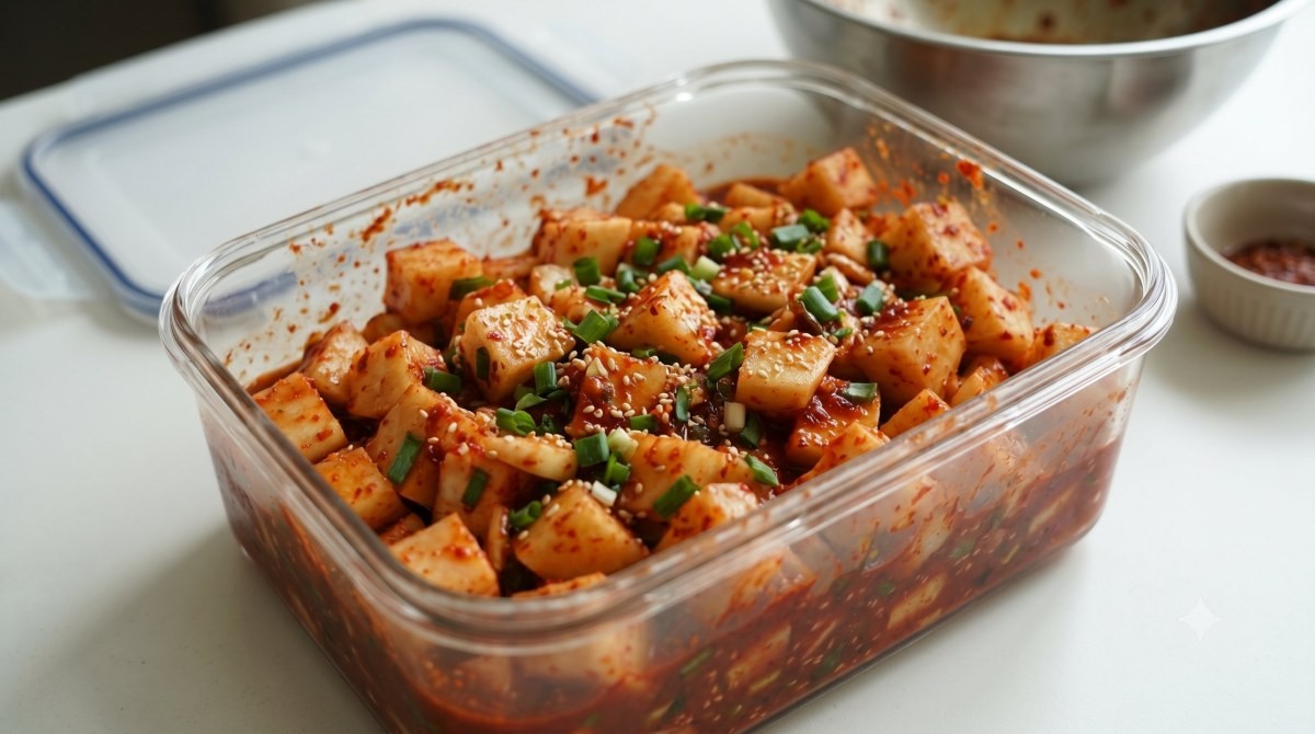 콜라비 깍두기. / 기사 이해를 돕기 위해 AI로 제작한 자료 이미지로, 실제 모습과 다소 차이가 있을 수 있습니다.