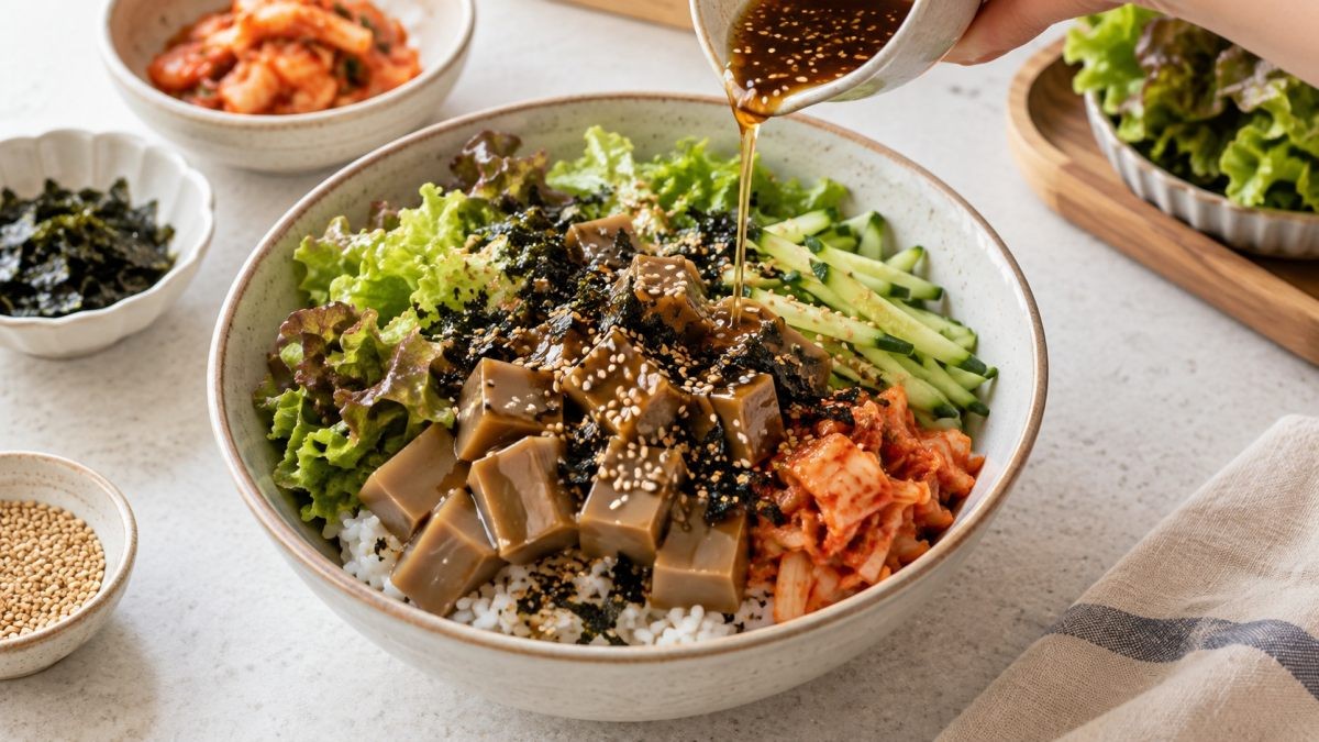 도토리묵 비빔밥. / 기사 이해를 돕기 위해 AI로 제작한 자료 이미지로, 실제 모습과 다소 차이가 있을 수 있습니다.