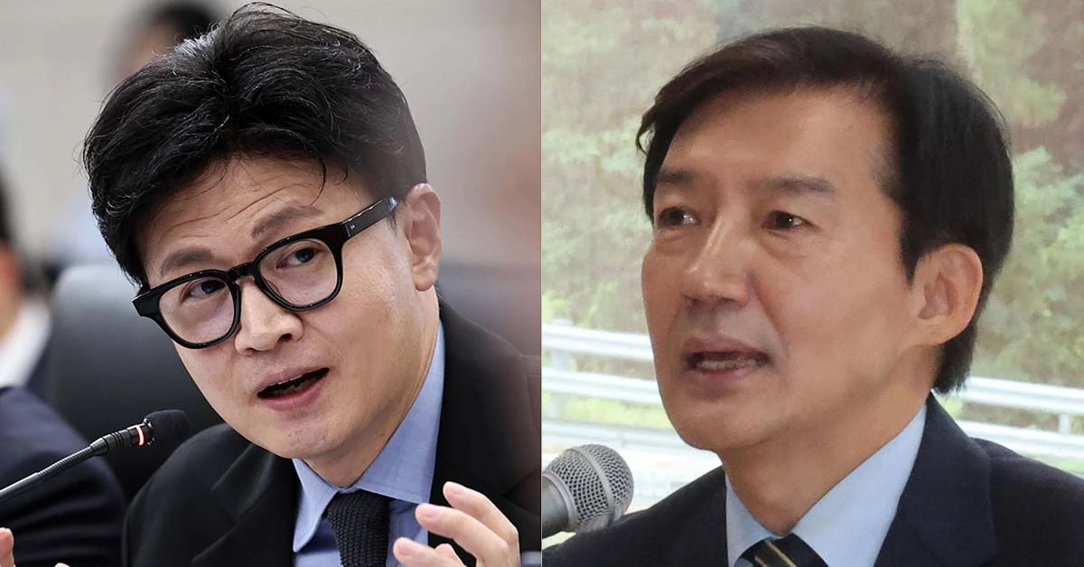 한동훈(왼쪽) 무소속 의원과 조국 조국혁신당 혁신정책연구원장. / 뉴스1