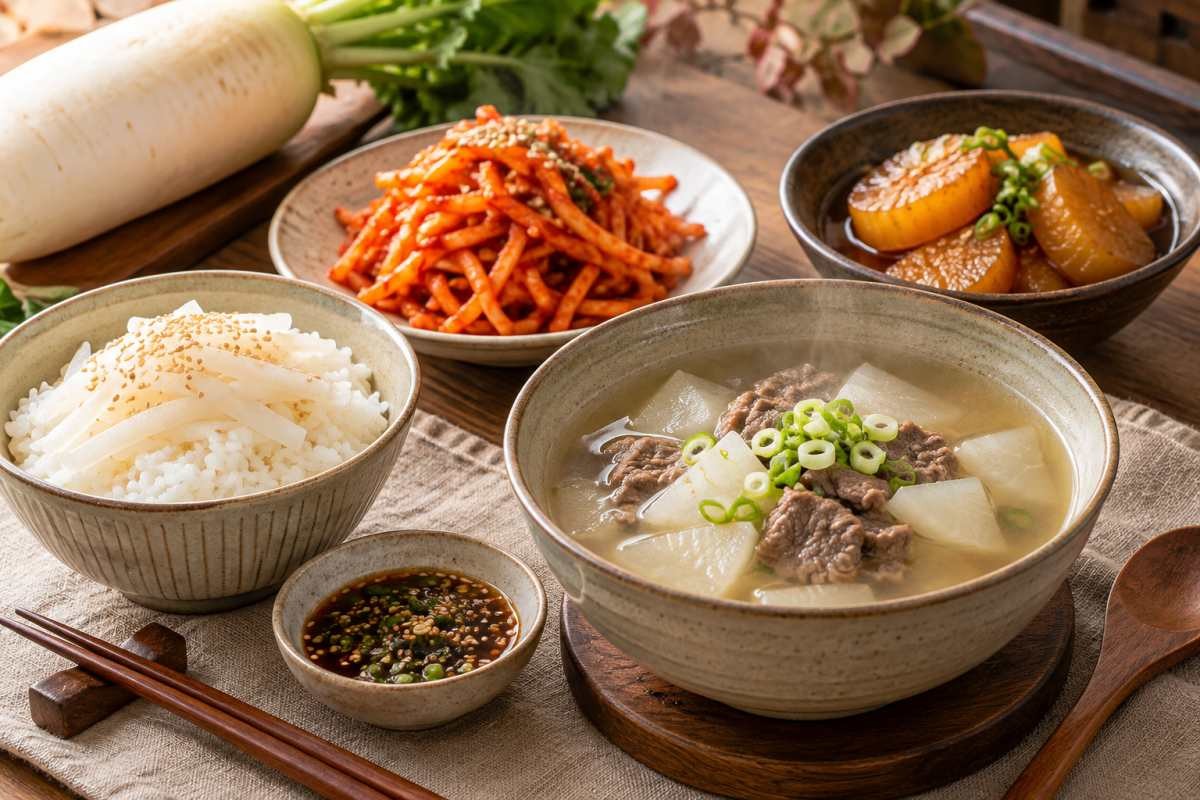 무를 활용한 요리 / 기사 내용을 바탕으로 제작한 AI 이미지. 실제 모습과 차이가 있을 수 있습니다