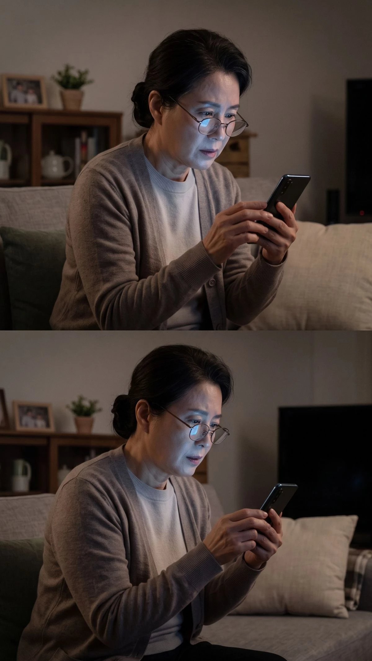 홈캠 보고 있는 시어머니. 기사 내용 토대로 AI툴 활용해 제작한 자료사진.