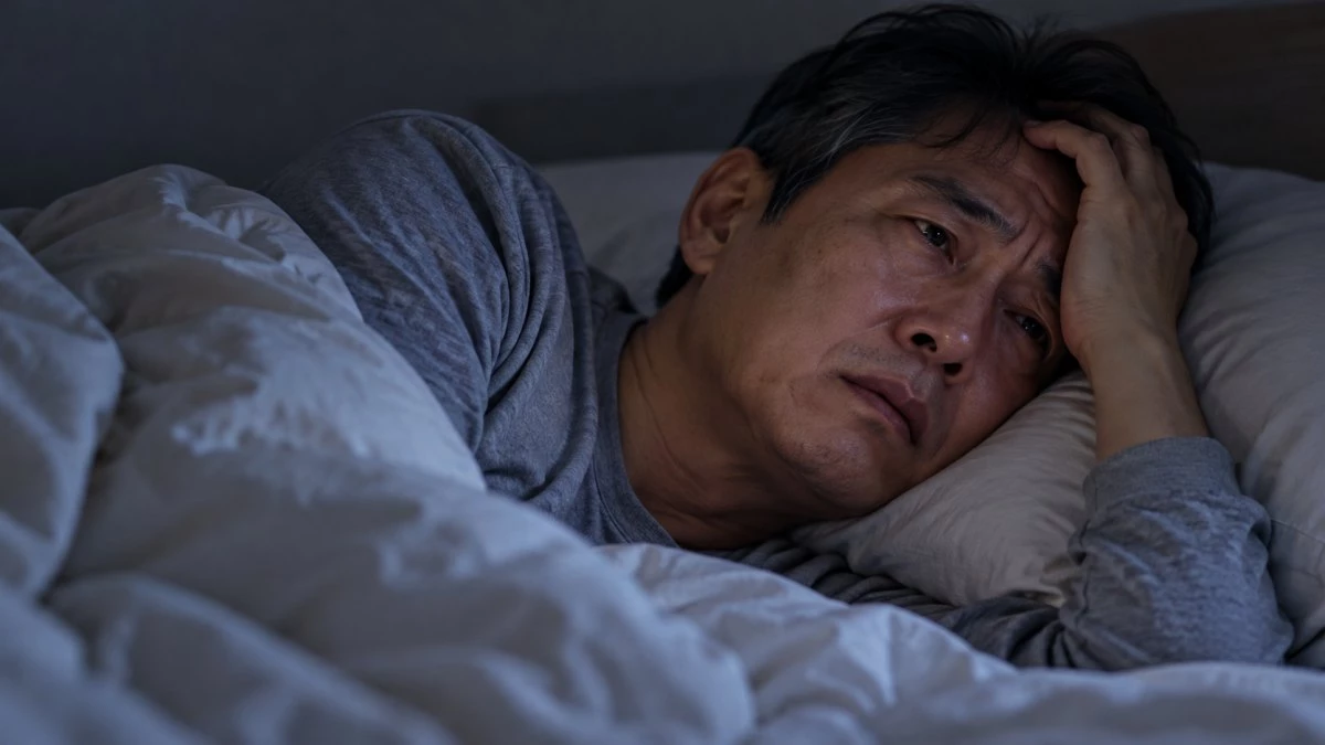 밤마다 과거 괴로운 생각을 떠올리는 사람. 기사 이해를 돕기 위해 AI툴로 생성한 자료사진.