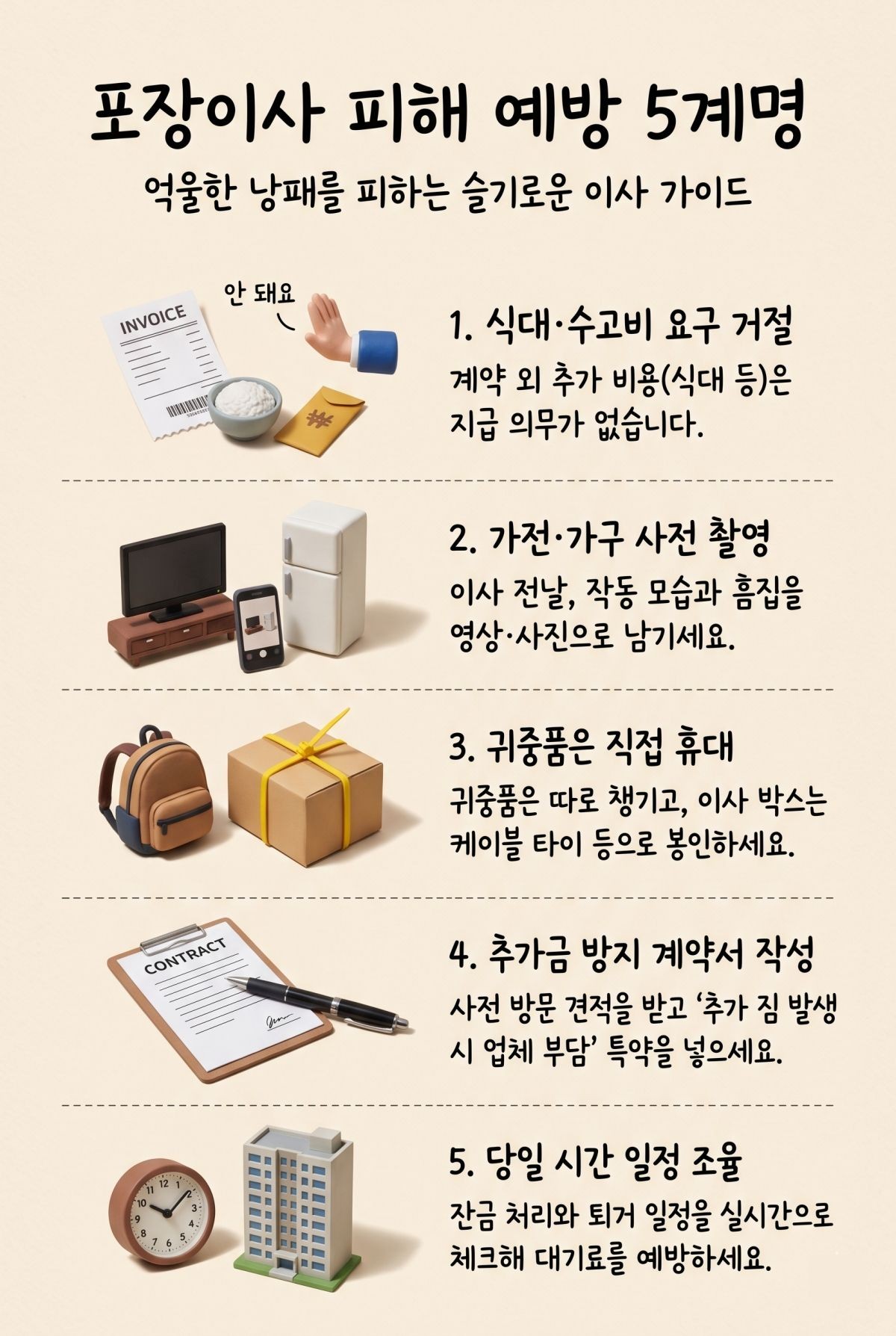'포장 이사 피해 예방 5계명'. 기사 내용 토대로 AI툴 활용해 제작한 자료사진.