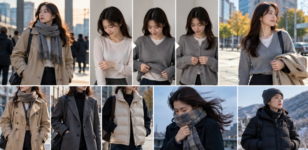기사 본문을 바탕으로 AI툴을 활용해 생성한 자료사진. 아침과 낮의 기온 차가 큰 날에는 두꺼운 외투 한 벌보다 여러 겹을 겹쳐 입는 편이 낫다. 출근길에는 껴입고 한낮에는 하나씩 벗어 체온을 조절할 수 있어서다.