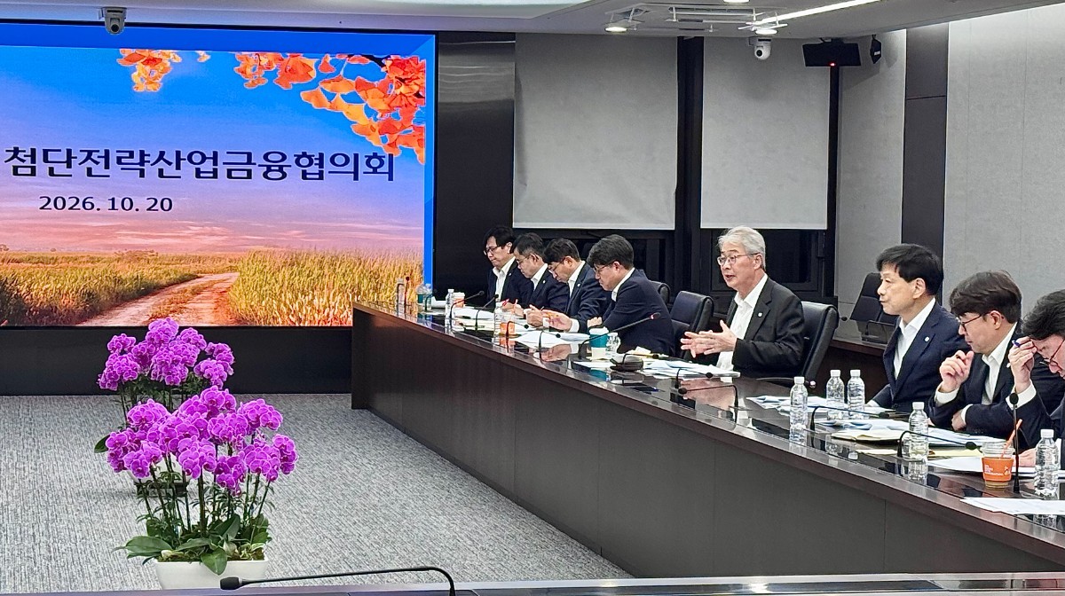 임종룡 우리금융그룹 회장이 지난 20일 서울 중구 우리금융그룹 본사에서 열린 ‘10월 첨단전략산업금융협의회’에서 생산적·포용금융 추진 성과를 점검하고 향후 지원 방향을 논의하는 모습. / 우리금융그룹 제공