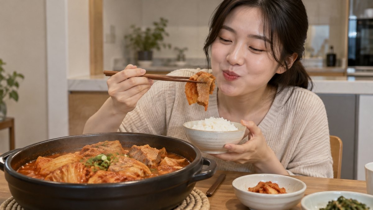 김치찜 먹는 사람. 기사 이해를 돕기 위해 AI툴로 생성한 자료사진.
