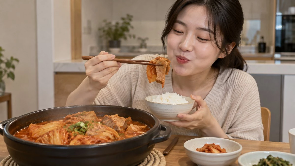 김치찜 먹는 사람. 기사 이해를 돕기 위해 AI툴로 생성한 자료사진.