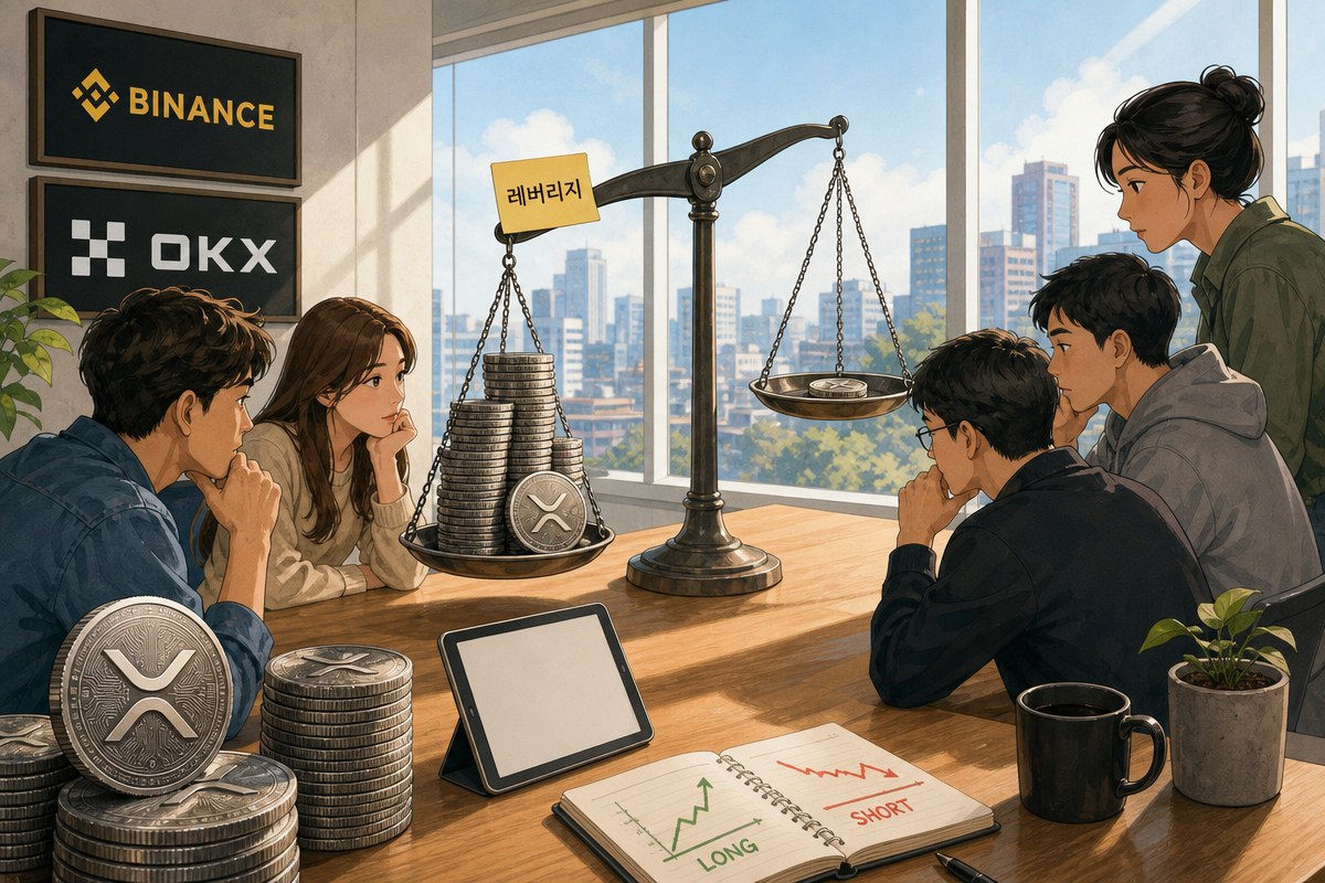바이낸스 XRP 레버리지 26.2% 줄었는데 OKX 롱 계정 비율은 두 배 넘게 뛰었다