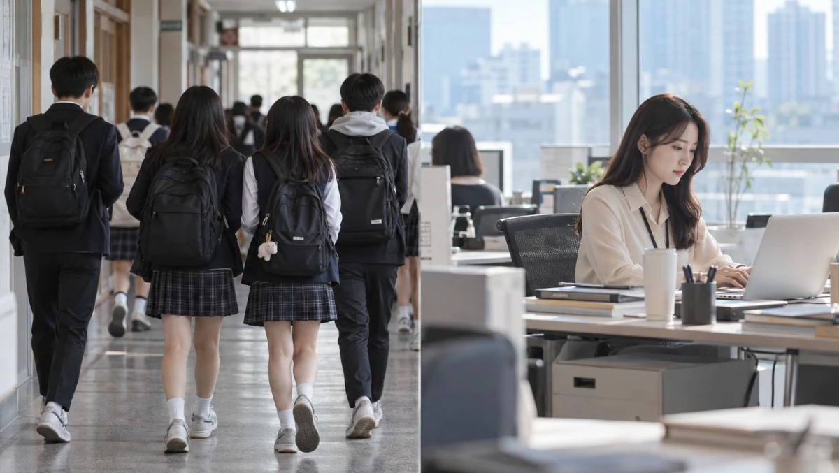 16년 전 중학교 1학년이었던 학생들이 어느덧 사회에 진출해 직장인으로 살아가는 모습을 표현했다. 기사의 이해를 돕기 위한 AI 생성 이미지.