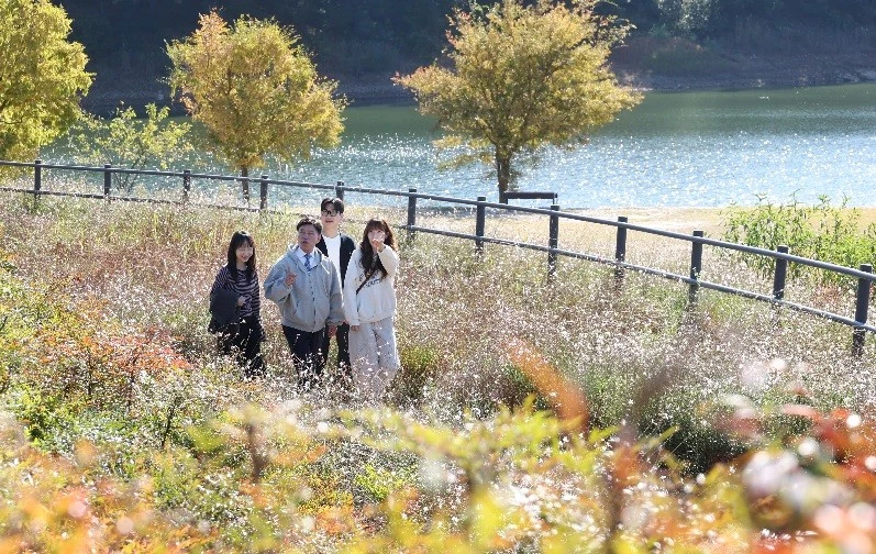 황인호 대전 동구청장이 22일 직원들과 함께 대청호 마산동 일원을 찾아 억새와 가을꽃이 어우러진 산책길을 걷고있다. /사진=대전 동구