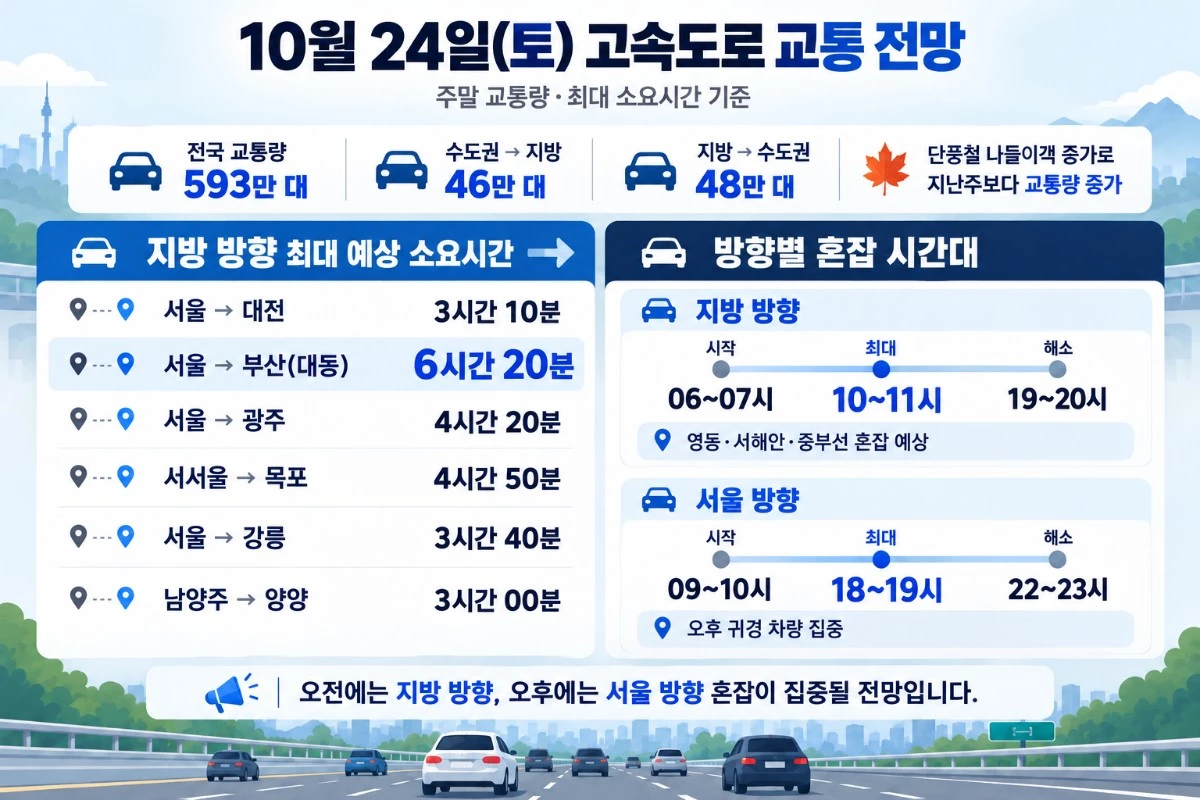 24일 토요일 전국 고속도로 교통전망. / 기사의 이해를 돕기 위한 AI 생성 이미지