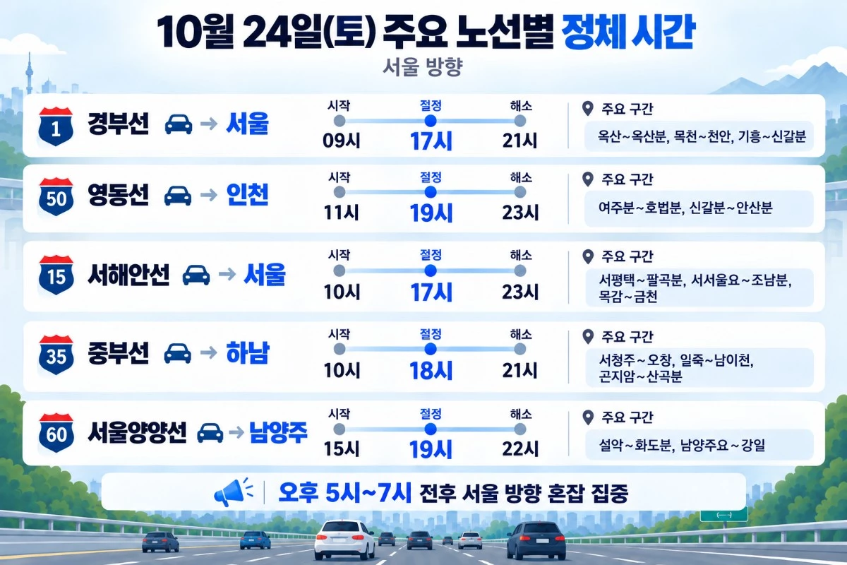 4일 전국 고속도로 서울 방향 주요 노선별 혼잡 예상 시간과 구간. / 기사의 이해를 돕기 위한 AI 생성 이미지