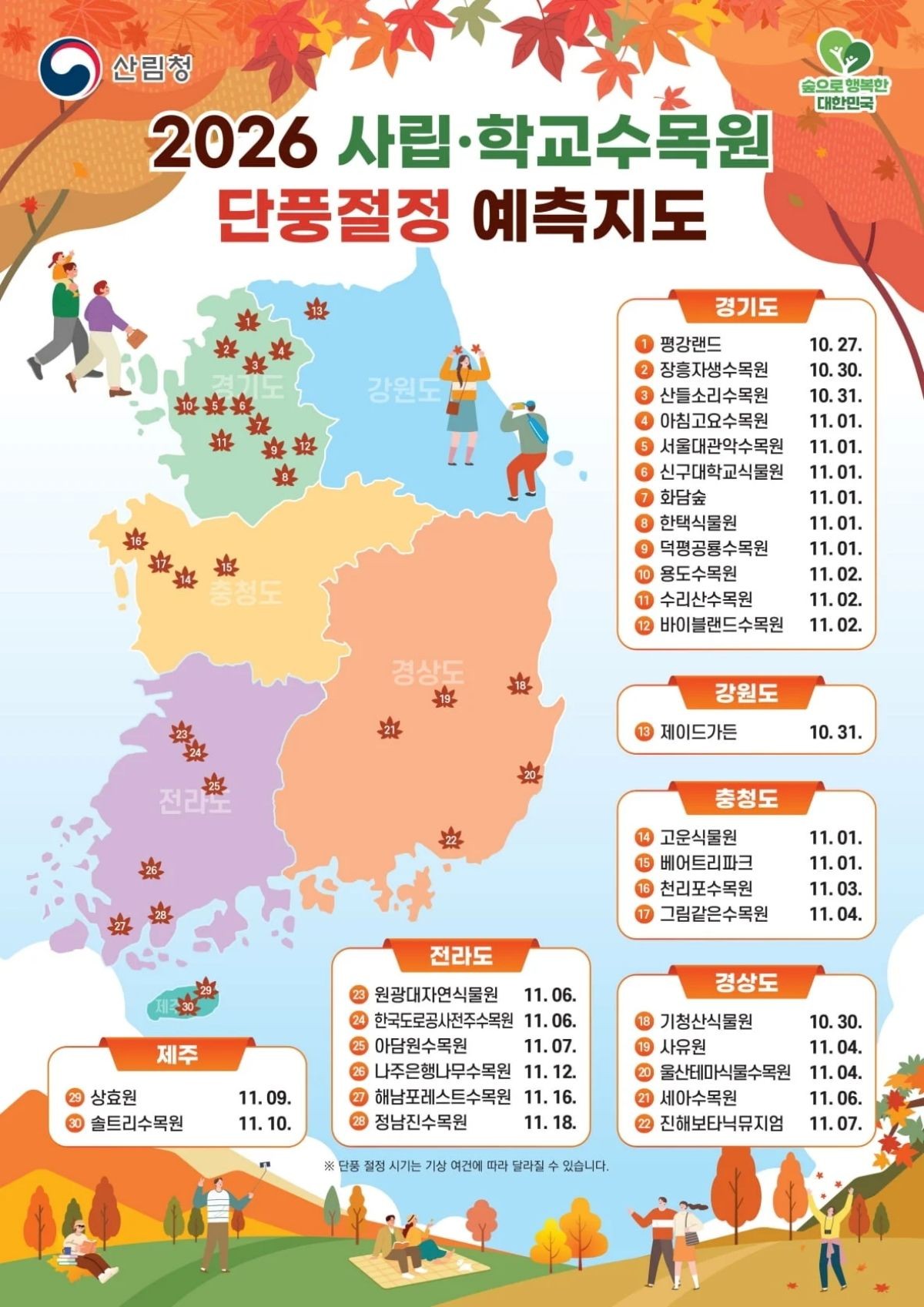 2026 단풍절정 예측지도. / 산림청 제공