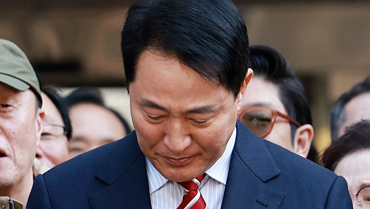 항소심 무죄 판결 직후 울먹이는 오세훈 서울시장 / 뉴스1