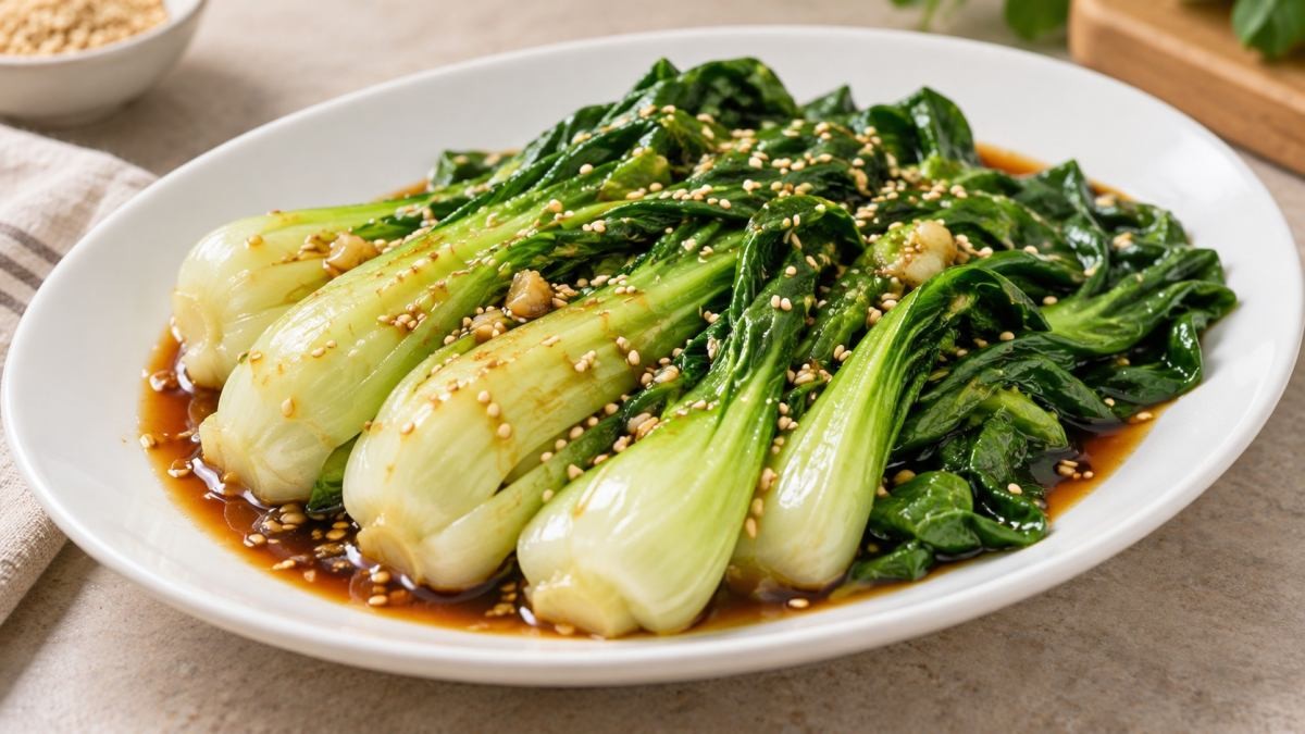 청경채찜. 기사 이해를 돕기 위해 AI로 제작한 자료 이미지로, 실제 모습과 다소 차이가 있을 수 있습니다.